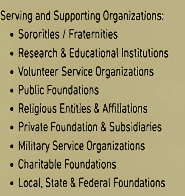 A list of organizations that are serving and supporting.